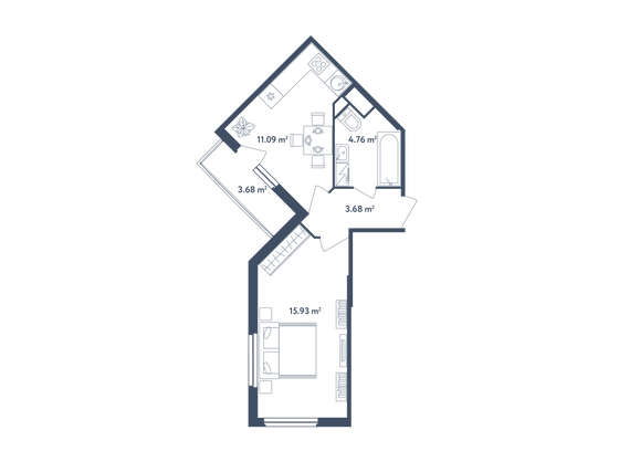 37,3 м², 1-комн. квартира, 3/4 этаж