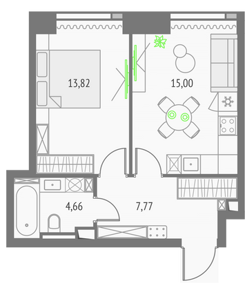 41,3 м², 1-комн. квартира, 31/57 этаж