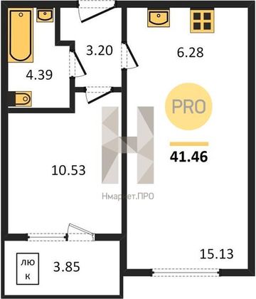 Продажа 1-комнатной квартиры 42,9 м², 2/8 этаж