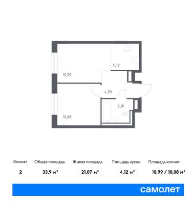 33,9 м², 1-комн. квартира, 8/9 этаж