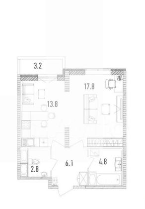 Продажа 1-комнатной квартиры 45,3 м², 14/24 этаж
