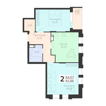 Продажа 2-комнатной квартиры 65,9 м², 9/21 этаж