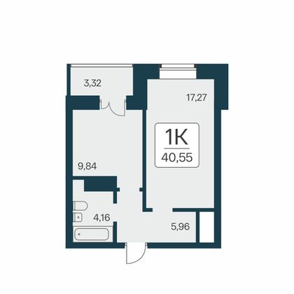 40,5 м², 1-комн. квартира, 24/25 этаж