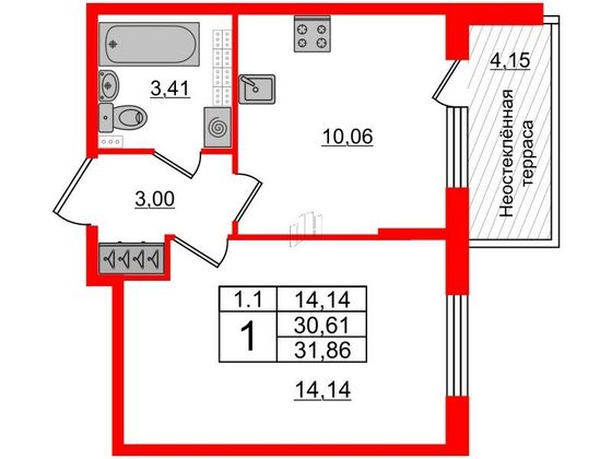 Продажа 1-комнатной квартиры 30,6 м², 5/5 этаж