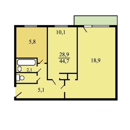 Продажа 2-комнатной квартиры 44,7 м², 2/5 этаж