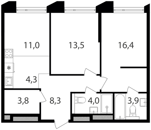 Продажа 2-комнатной квартиры 65,2 м², 15/21 этаж