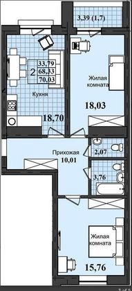 Продажа 2-комнатной квартиры 70 м², 2/9 этаж