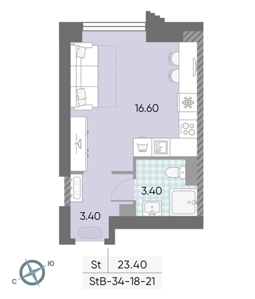Продажа квартиры-студии 23,4 м², 20/58 этаж