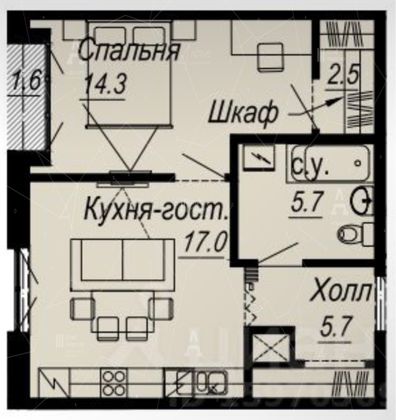 Продажа 1-комнатной квартиры 46 м², 4/8 этаж