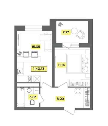 Продажа 2-комнатной квартиры 40,7 м², 6 этаж