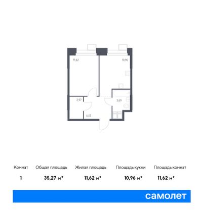 35,3 м², 1-комн. квартира, 9/23 этаж