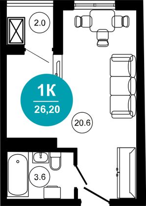 26,2 м², 1-комн. квартира, 8/10 этаж