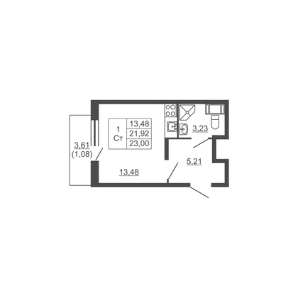 Продажа 1-комнатной квартиры 23 м², 3/5 этаж