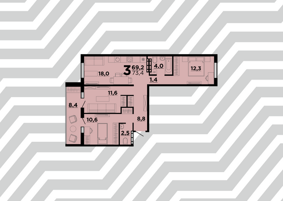 Продажа 3-комнатной квартиры 73,4 м², 4/10 этаж