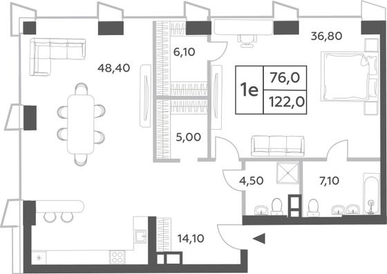 122 м², 2-комн. квартира, 51/56 этаж