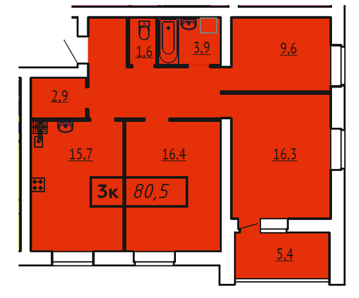 Продажа 3-комнатной квартиры 80,5 м², 1/9 этаж