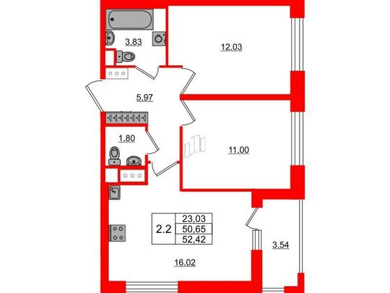 Продажа 2-комнатной квартиры 50,7 м², 11/20 этаж