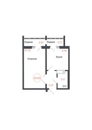 Продажа 1-комнатной квартиры 34,8 м², 12 этаж