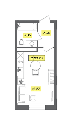 23,8 м², студия, 3 этаж