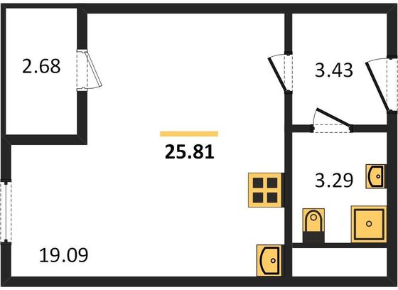 Продажа квартиры-студии 25,8 м², 2/5 этаж