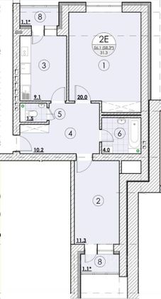 Продажа 2-комнатной квартиры 56,1 м², 2/3 этаж