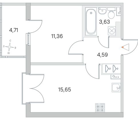 Продажа 1-комнатной квартиры 36,6 м², 3/4 этаж
