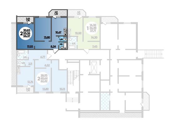 56,4 м², 2-комн. квартира, 1/8 этаж