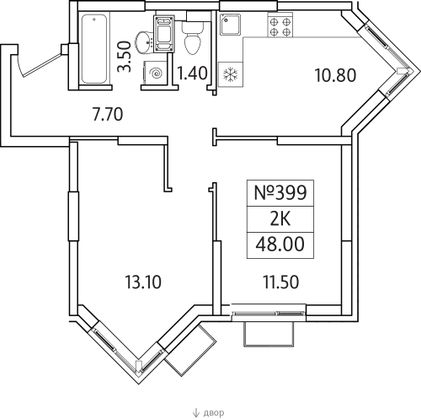 48 м², 2-комн. квартира, 14/25 этаж