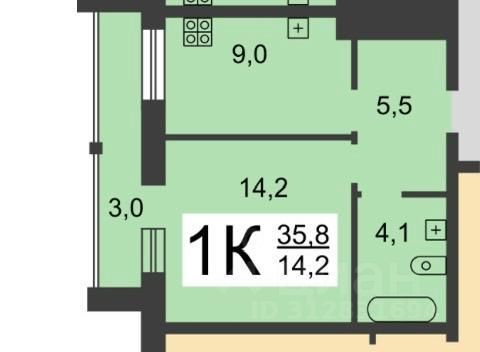 Продажа 1-комнатной квартиры 35,8 м², 8/11 этаж