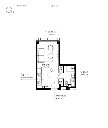 Продажа квартиры-студии 26,3 м², 35/43 этаж