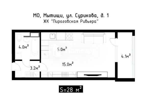 Продажа квартиры-студии 28 м², 5/9 этаж