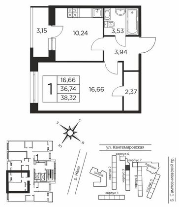 Продажа 1-комнатной квартиры 36,7 м², 9/12 этаж