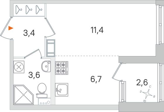 Продажа квартиры-студии 26,4 м², 2/4 этаж