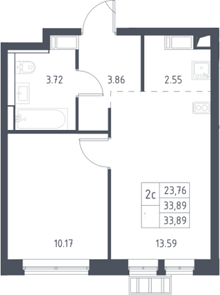 Продажа 2-комнатной квартиры 33,9 м², 6/17 этаж