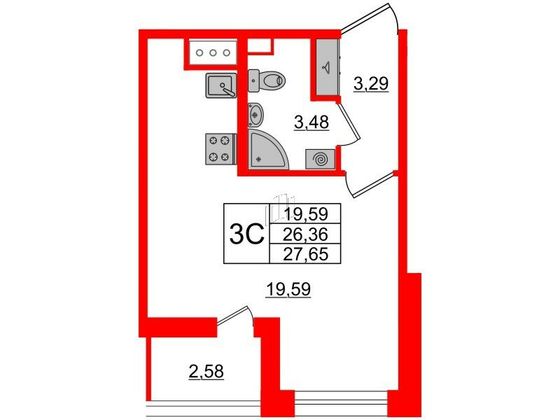 Продажа квартиры-студии 26,4 м², 9/9 этаж