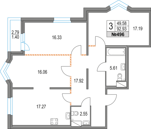 Продажа 3-комнатной квартиры 92,9 м², 12/16 этаж