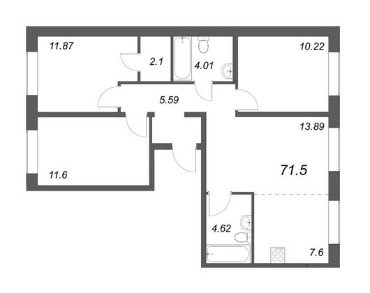 71,5 м², 4-комн. квартира, 1/12 этаж