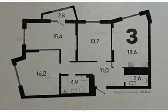 Продажа 3-комнатной квартиры 82,1 м², 24/28 этаж