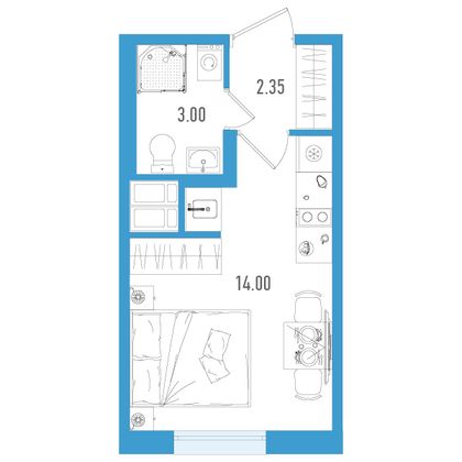 19,4 м², студия, 4/7 этаж