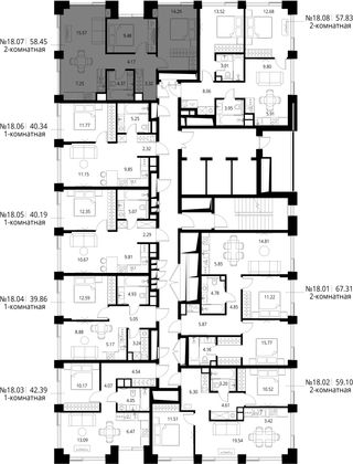 Продажа 2-комнатной квартиры 58,5 м², 18/27 этаж