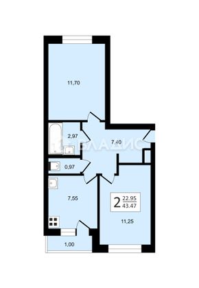 Продажа 2-комнатной квартиры 43 м², 2/4 этаж