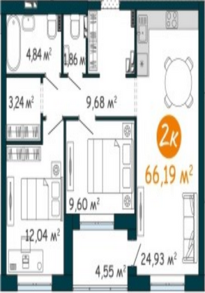 Продажа 2-комнатной квартиры 66,2 м², 9/24 этаж