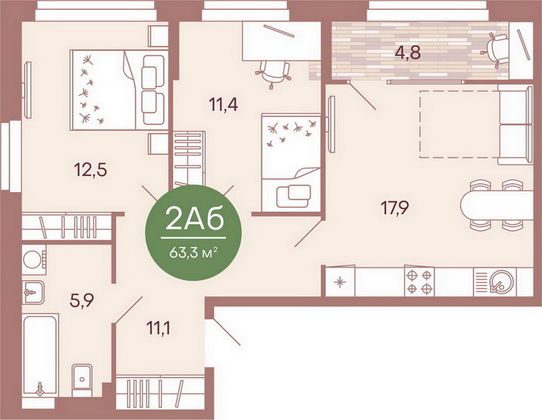 Продажа 2-комнатной квартиры 63,3 м², 2/17 этаж