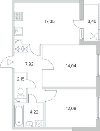 Продажа 2-комнатной квартиры 59,2 м², 1/8 этаж