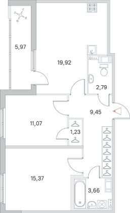 Продажа 2-комнатной квартиры 66,5 м², 2/4 этаж