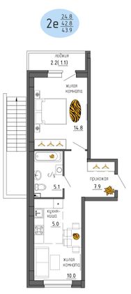 43,9 м², 2-комн. квартира, 1/25 этаж