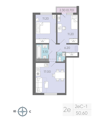 Продажа 2-комнатной квартиры 50,6 м², 7/16 этаж
