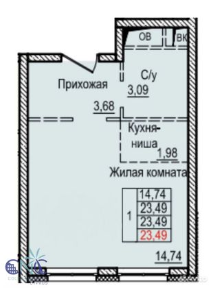 Продажа квартиры-студии 23,5 м², 6/26 этаж