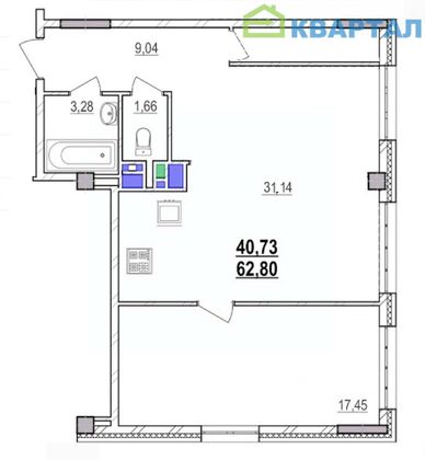 Продажа 2-комнатной квартиры 63 м², 9/18 этаж
