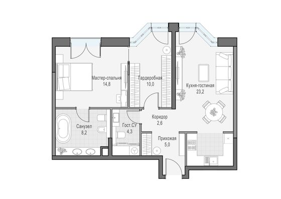 Продажа 2-комнатной квартиры 68,7 м², 5/28 этаж